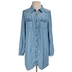 hem & thread Womens Button Up Shirt Dress Size L Blue Chambray Long Sleeve  44P